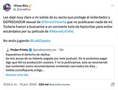 Elena Rios About Tenoch Huerta On Twitter
