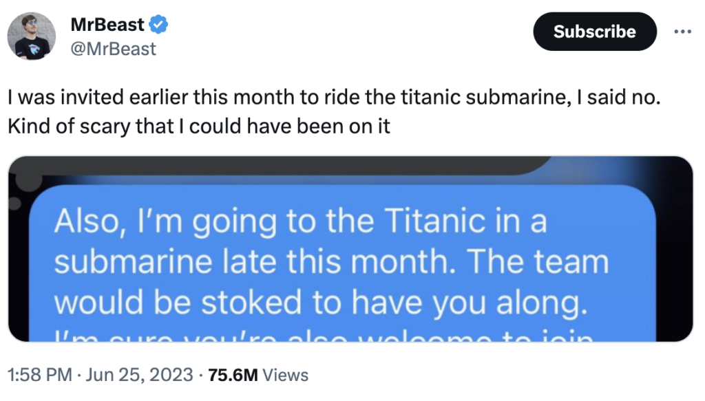 MrBeast Declines Titanic Sub Dive Invitation