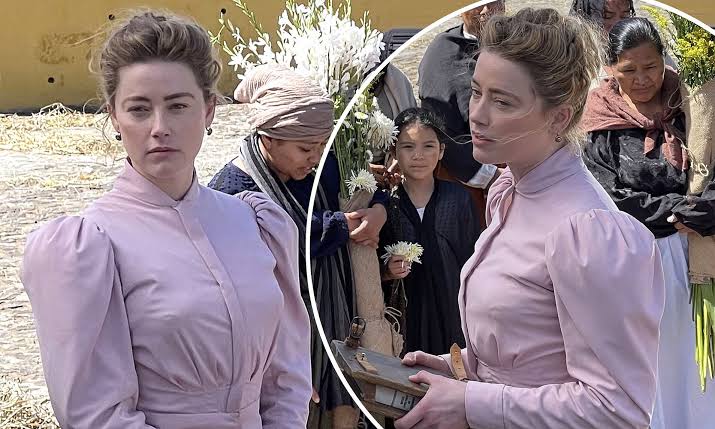 Amber Heard on the set of her new movie