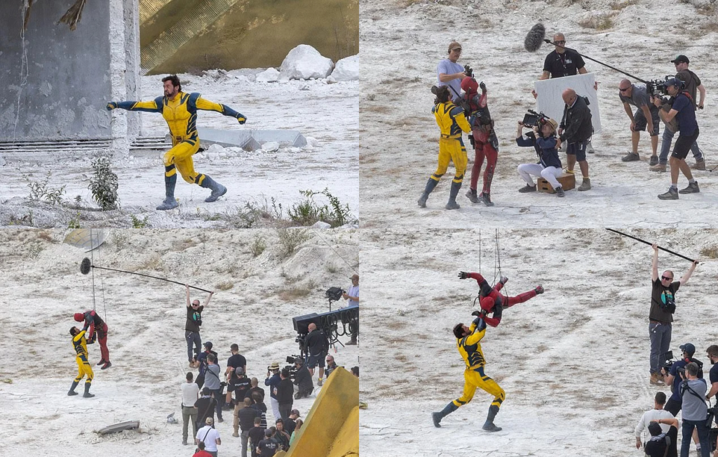 Hugh Jackman and Ryan Reynolds filming for Deadpool 3