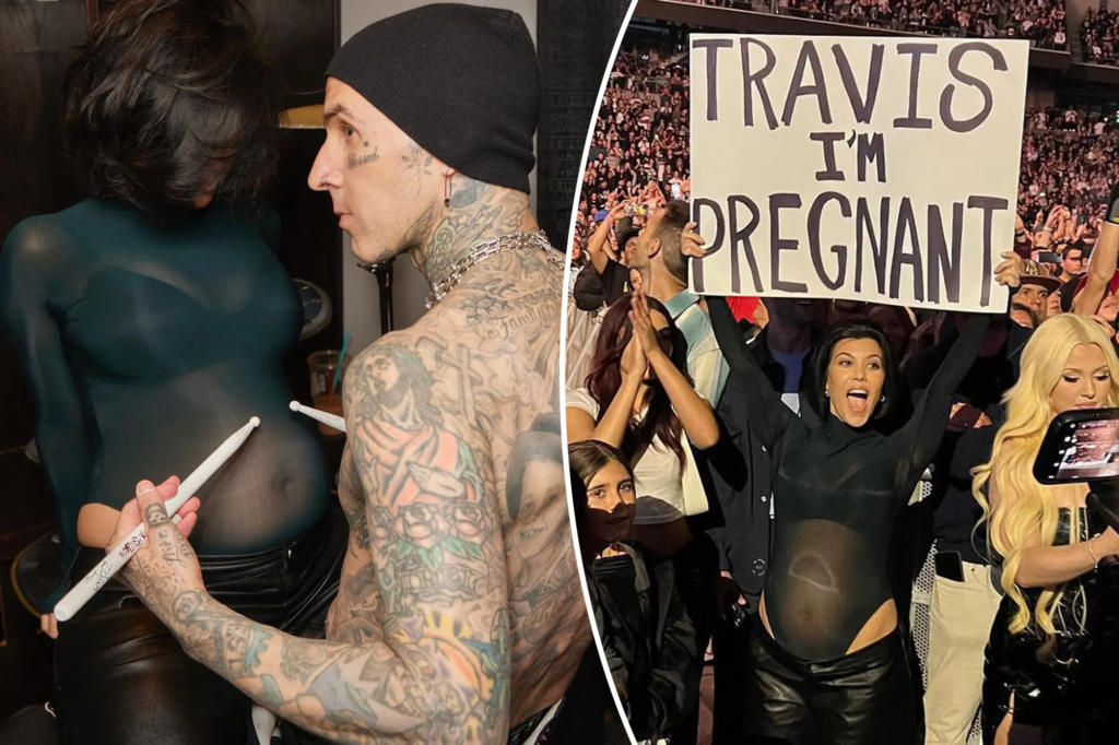 Kourtney shared pregnancy news to Travis Barker in Los Angeles concert