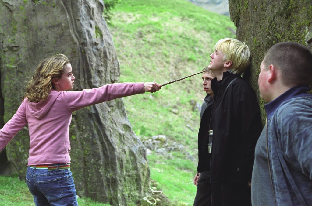 Tom Felton, Emma Watson, Jamie Waylett, and Bronson Webb in Harry Potter and the Prisoner of Azkaban (2004)