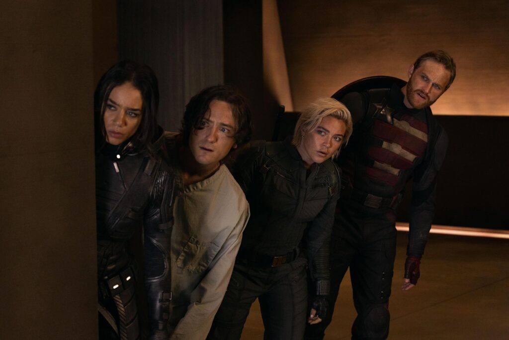 Wyatt Russell, Hannah John-Kamen, Lewis Pullman, and Florence Pugh in Thunderbolts* (2025)