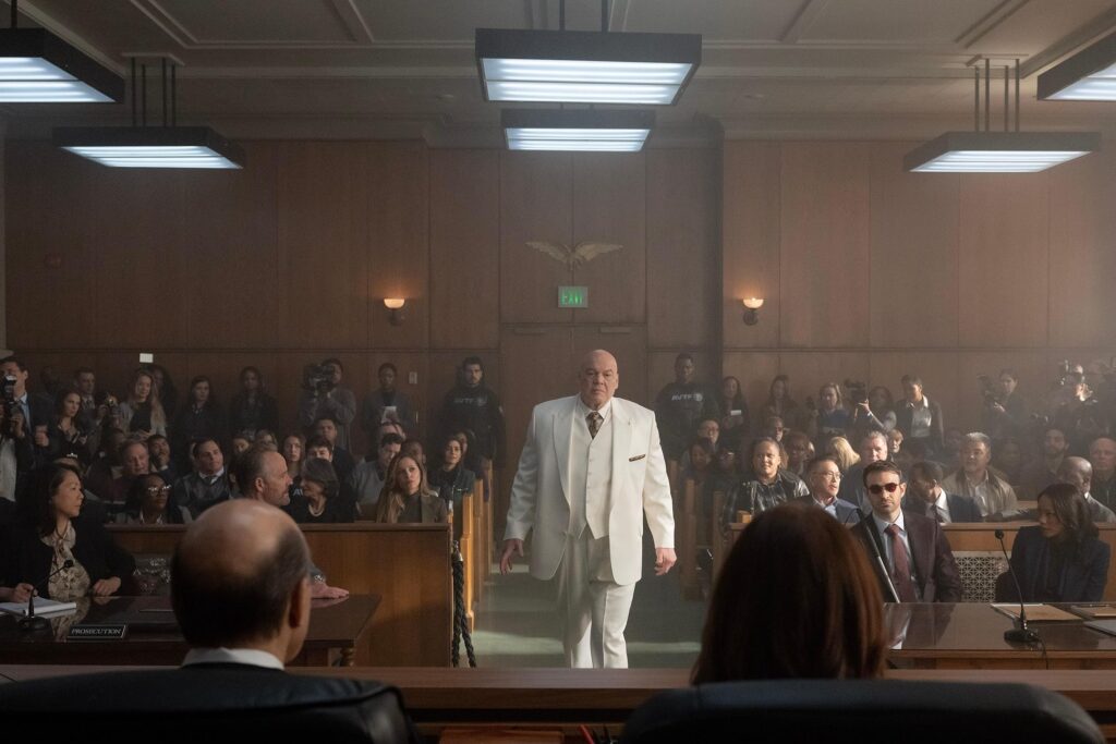 Vincent D'Onofrio, John Benjamin Hickey, Charlie Cox, Nikki M. James, and Margarita Levieva in Daredevil: Born Again (2025)