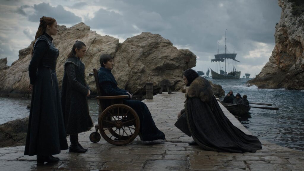 Richard Dormer, Alfie Allen, Maisie Williams, Gwendoline Christie, John Bradley, and Megan Parkinson in Game of Thrones (2011)