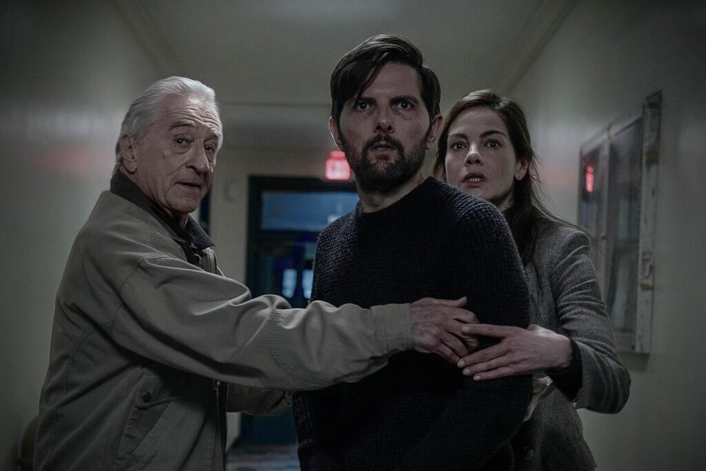 Robert De Niro, Adam Scott, and Michelle Monaghan in The Whisper Man (2026)