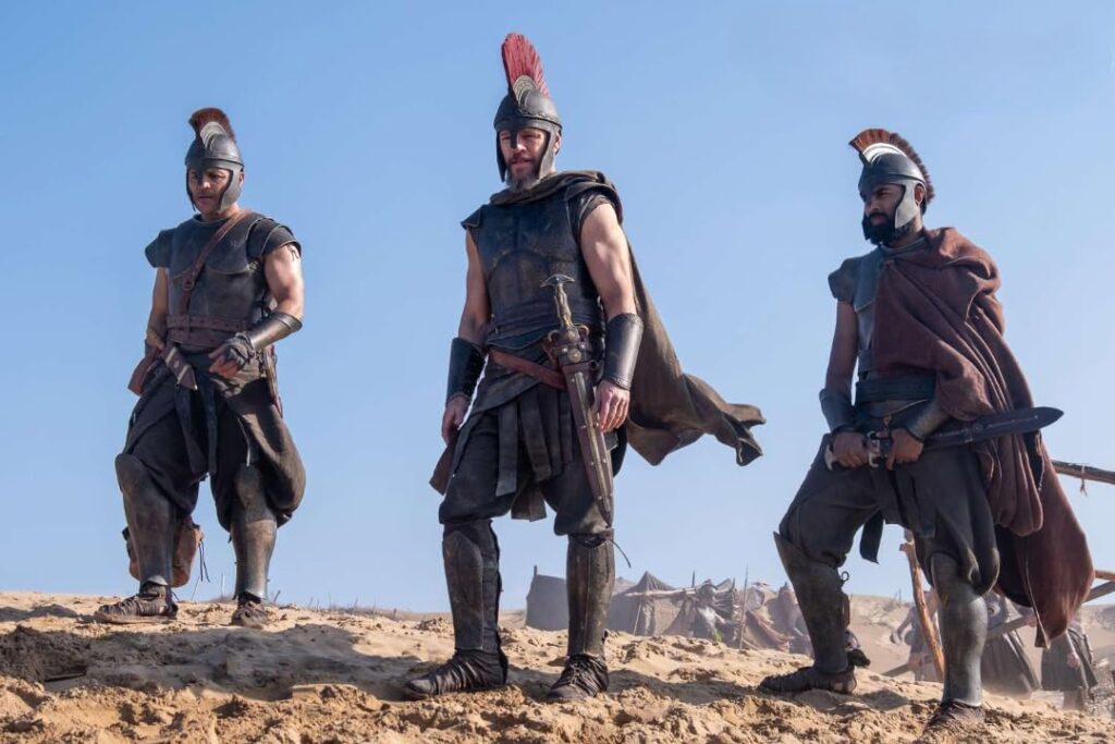 Matt Damon and Himesh Patel in The Odyssey (2026)