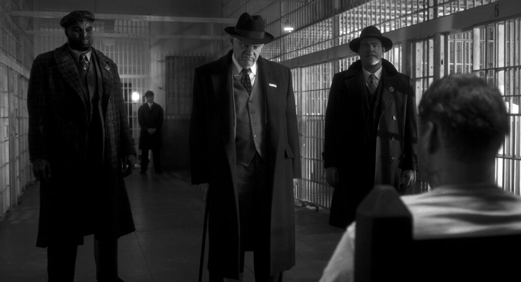 Brendan Gleeson, Jack Huston, and Abraham Popoola in Spider-Noir (2026)