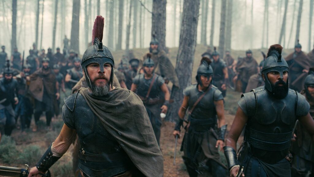 Matt Damon, Will Yun Lee, and Himesh Patel in The Odyssey (2026)