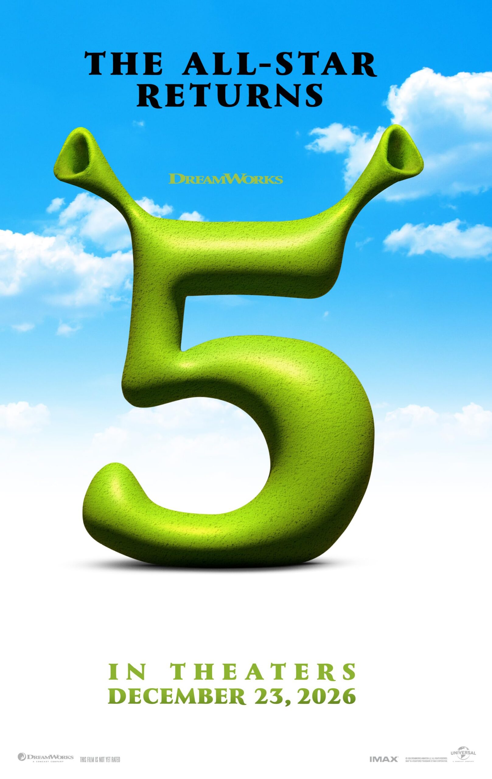 Poster for 'The All-Star Returns' with a large lime-green, curved numeral 3 against a blue sky; includes DreamWorks logo and release date December 23, 2026.
