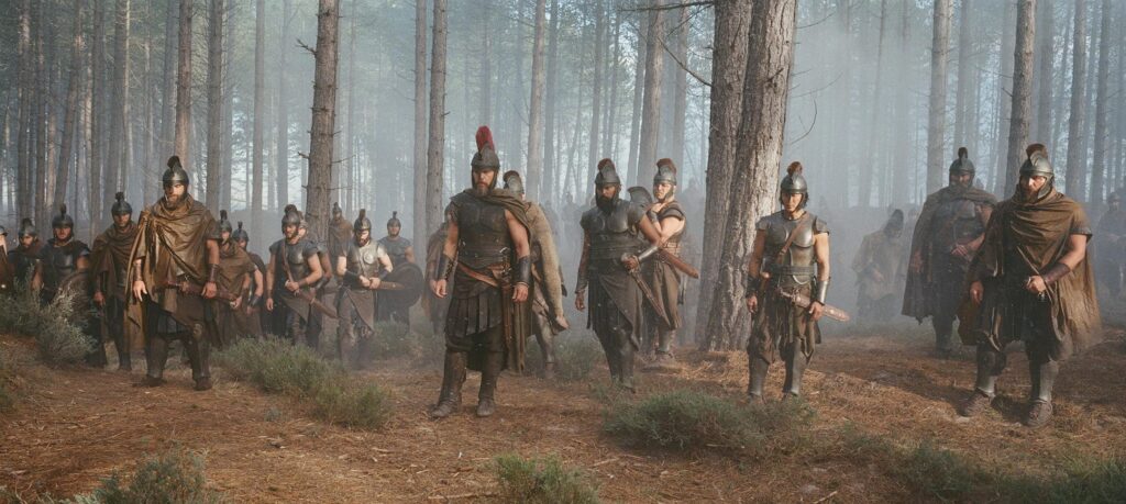 Matt Damon, Jimmy Gonzales, and Himesh Patel in The Odyssey (2026)