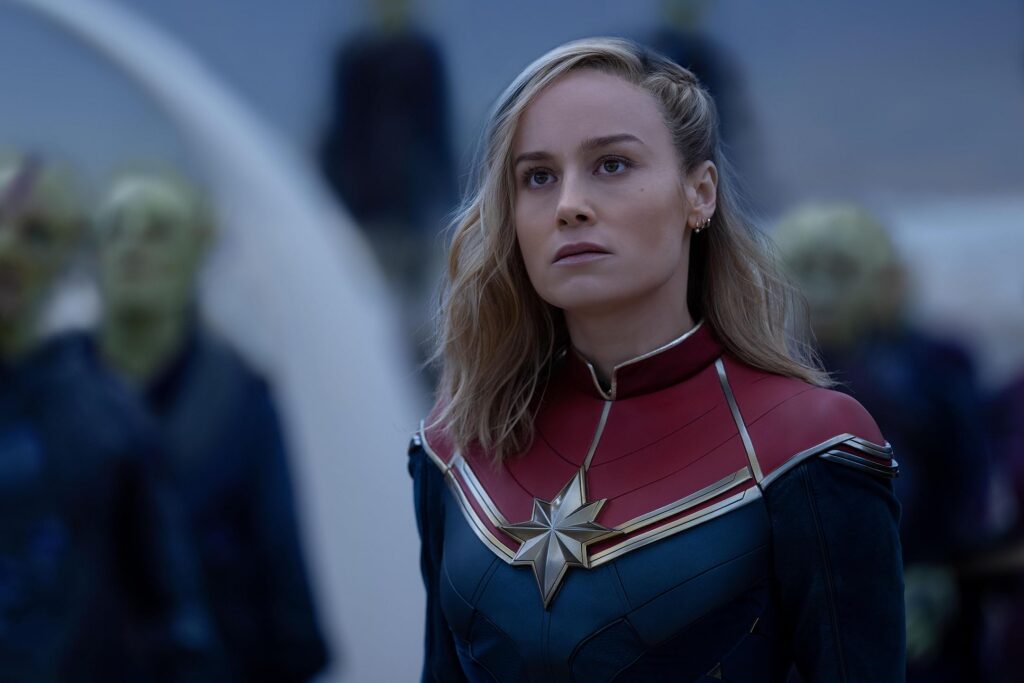 Brie Larson, Iman Vellani, and Michael Oladele in The Marvels (2023)