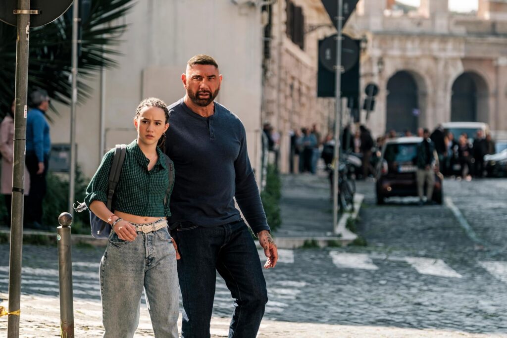 Dave Bautista and Chloe Coleman in My Spy: The Eternal City (2024)