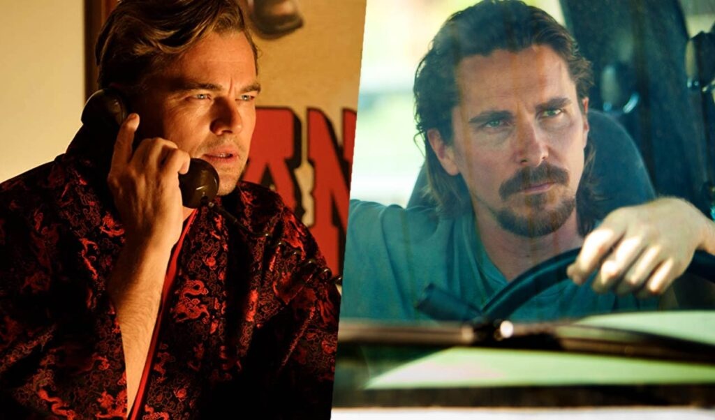 Split-screen image of two men: left, a man in a red patterned robe on a landline phone; right, a bearded man with a mustache driving a car, gripping the wheel.