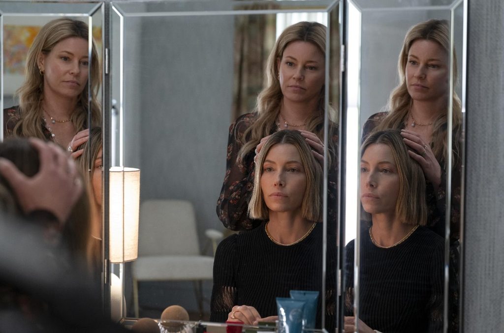 Jessica Biel and Elizabeth Banks in The Better Sister (2025)