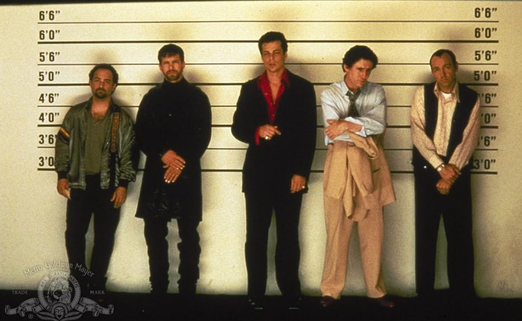 Kevin Spacey, Stephen Baldwin, Gabriel Byrne, Benicio Del Toro, and Kevin Pollak in The Usual Suspects (1995)